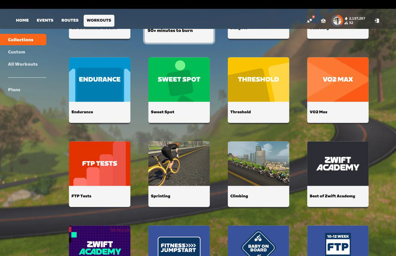 Categorias de treinos no Zwift